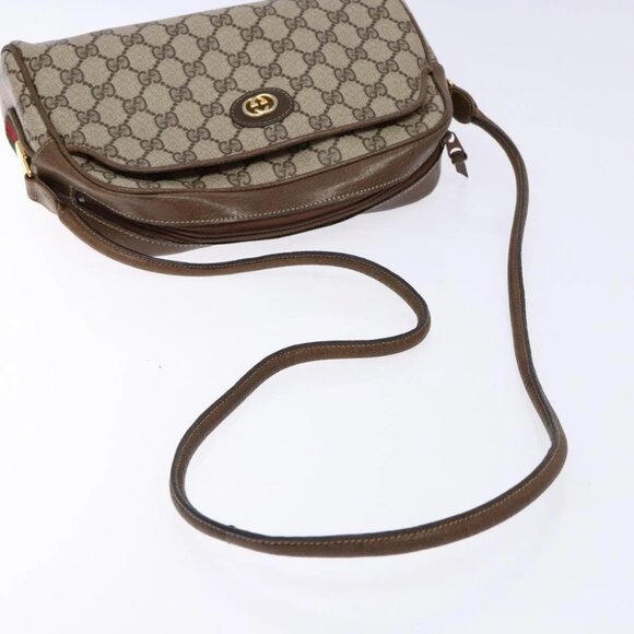 GUCCI GG Supreme Web Sherry Line Shoulder Bag PVC Beige Gold Auth sw1153 - Picture 8 of 16
